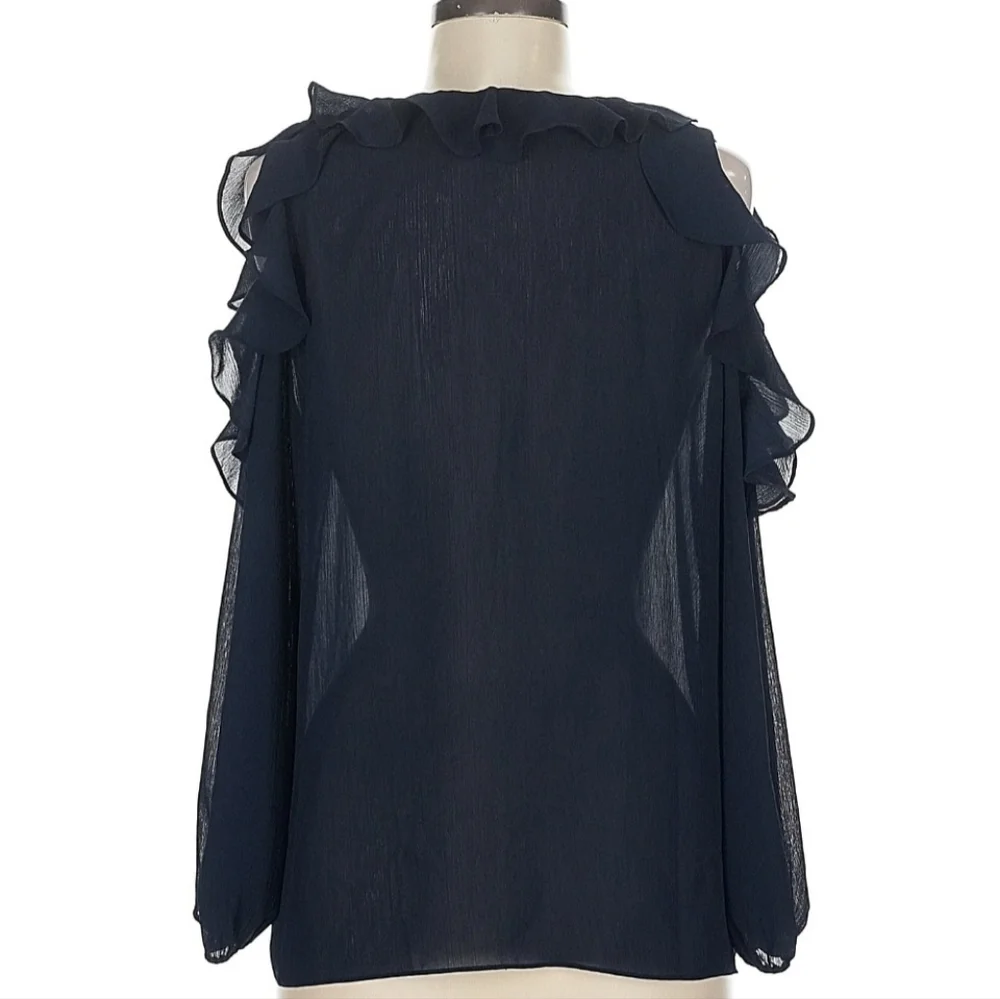 Alice + Olivia Deep Navy Blue Ruffled Dress Blouse M